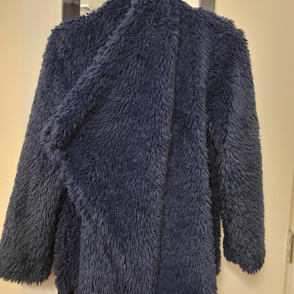 Women's Navy Faux Fur Jacket - Picture 2 of 4